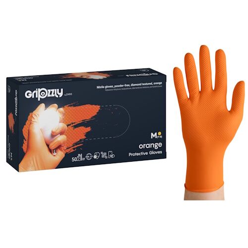 Zarys Gripzzly nitrila vienreizējās lietošanas cimdi, īpaši izturīgi, 8,5 g, oranži, S/M/L/XL/XXL (50 gab.) - Image 1