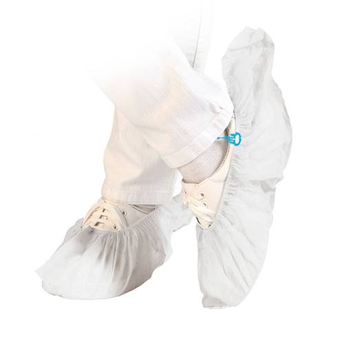 Vienreizlietojamie apavi Hygomat dozatoriem PP 46x15 cm, 40 gsm, neslīdoša zole ar gumijas joslu, zila krāsa, 80 gab. - Image 1