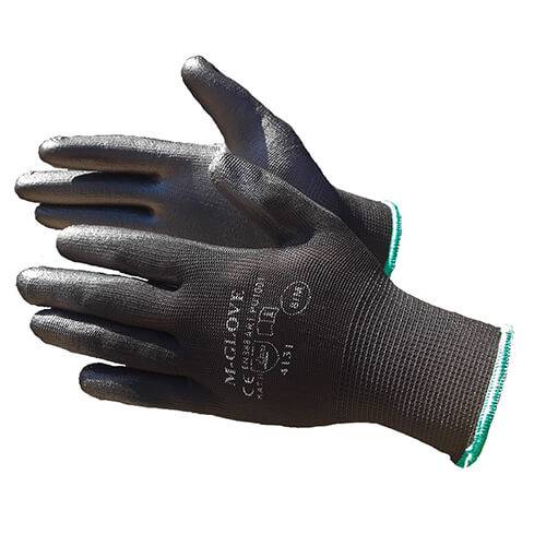 Melni poliestera aizsargcimdi ar PU pārklājumu (12 pāri) - Image 1