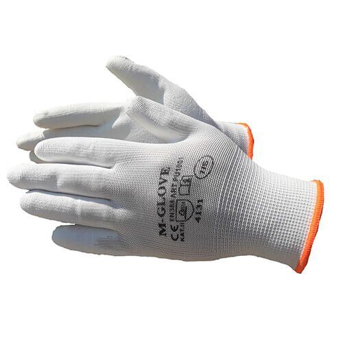 Balti poliestera aizsargcimdi ar PU pārklājumu (12 pāri) - Image 1