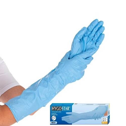 „Hygostar“ ilgas 50 cm vienreizlietojamie nitrila cimdi, zila, XL (50 gab.) - Image 1