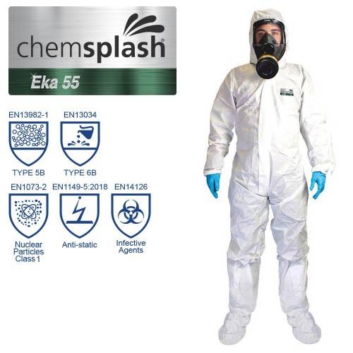 2626-CHEMSPLASH-EKA-55-COVERALL-TYPE-5B-6B-WITH-FEET-01-500x500-1.jpg Vienreizlietojamais ūdensnecaurlaidīgais kombinezons EKA 55 2626 ar pēdiņām, 5B/6B, balts, XXXL - Image 1
