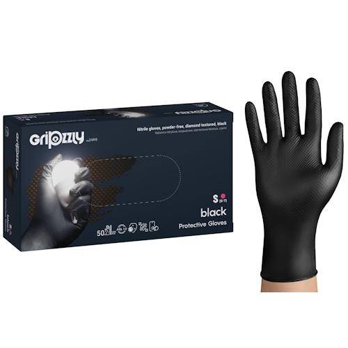 grizzJ.jpg Zarys Gripzzly nitrila vienreizējās lietošanas cimdi, īpaši izturīgi, 8 g, melni, S/M/L/XL/XXL, (50 gab.) - Image 1