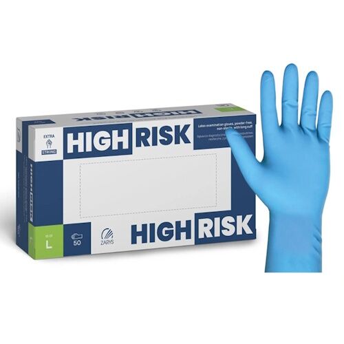 ZARYS High-Risk vienreizlietojamie lateksa cimdi, Extra Strong, pagarināti līdz 30 cm, zila, (50 gab.) - Image 1