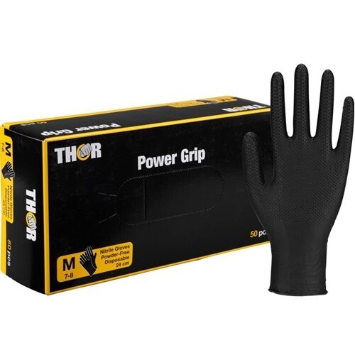 Thor-power-grip-1.jpg Abena THOR Power Grip vienreizlietojamie nitrila cimdi, ļoti izturīgi, 6.5g, melni S/M/L/XL (50 gab.) - Image 1