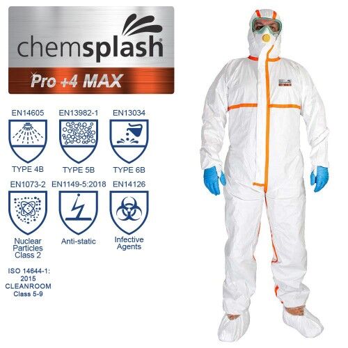 Sterils, antistatisks kombinezons Chemsplash Pro +4 2597, 4B/5B/6B, balts (1 gab.) - Image 1
